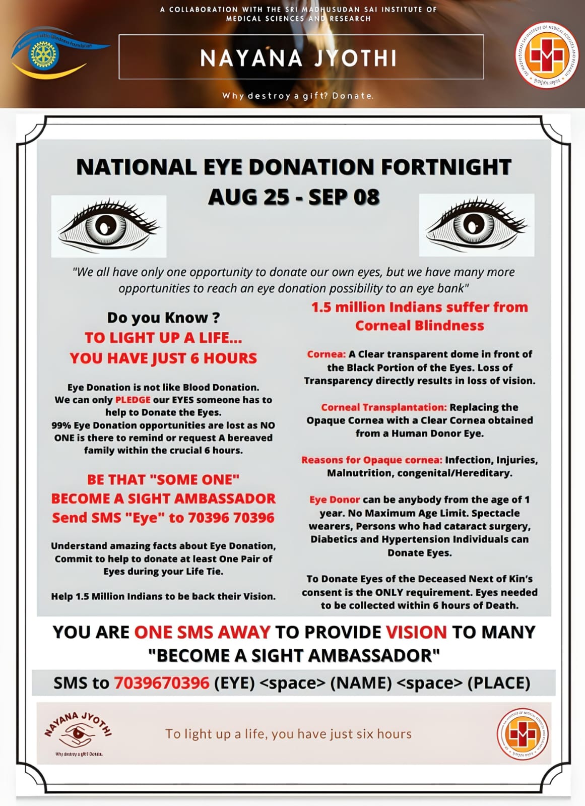 Eye Donation Fortnight - 25th August to 8th September